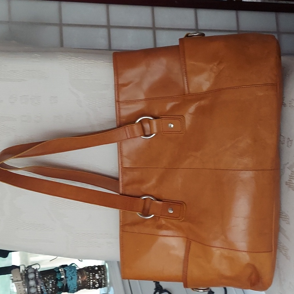 Franklin Covey Full Grain Nappa Leather Tan Shoulder Tote Bag
